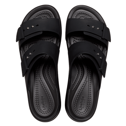 Brooklyn Buckle Low Wedge Dames Slippers Black