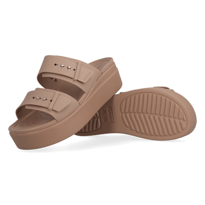 Brooklyn Buckle Low Wedge Dames Slippers Latte