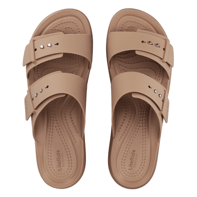 Brooklyn Buckle Low Wedge Dames Slippers Latte