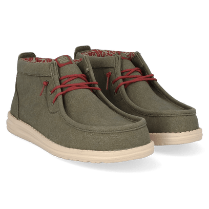 Wally Mid Waxed Canvas Heren Instappers Olive
