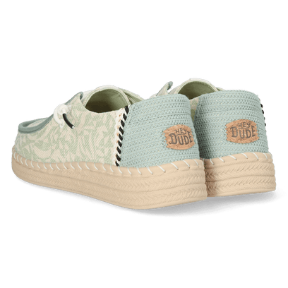 Wendy Espadrille Retro Palm Dames Instappers Celadon Green/White