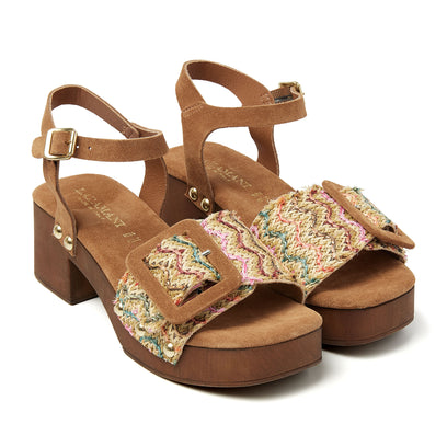 Sienna Suede/Raffia Dames Clogs Multi