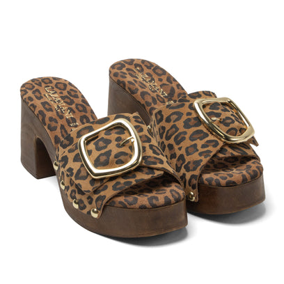 Celia Dames Clogs Suede Leopard