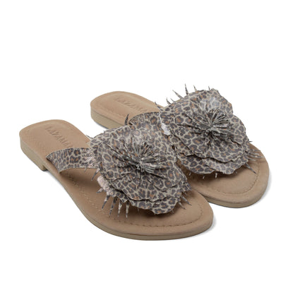 Nomi Dames Teenslippers Suede Silver Leopard