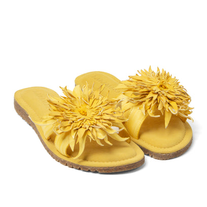 Moa Dames Slippers Leer Yellow