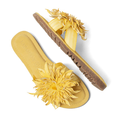 Moa Dames Slippers Leer Yellow