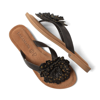 Kira Dames Teenslippers Leer Black