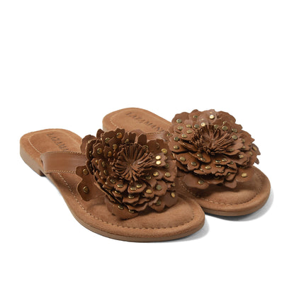 Kira Dames Teenslippers Leer Tan