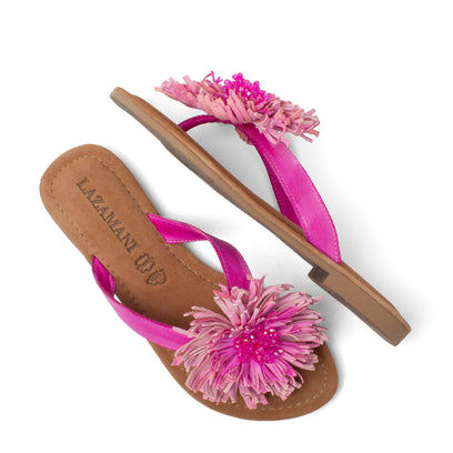 Roza Dames Teenslippers Leer Pink