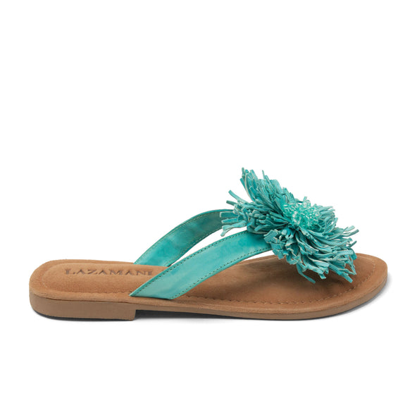 Roza Dames Teenslippers Leer Turquoise Roza Dames Teenslippers Leer Turquoise