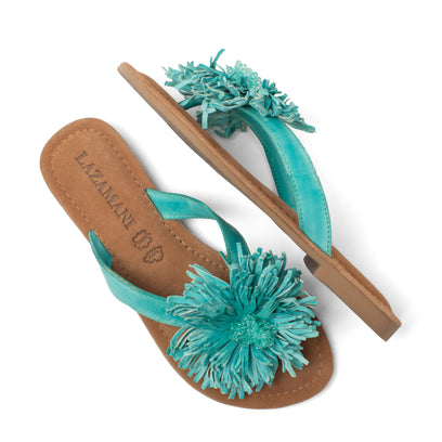 Roza Dames Teenslippers Leer Turquoise