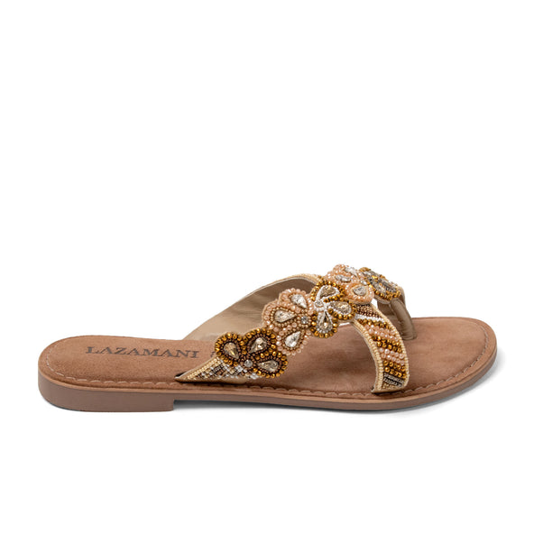 Perla Dames Slippers Leer Beige Perla Dames Slippers Leer Beige