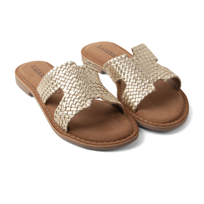 Flor Dames Slippers Leer Gold