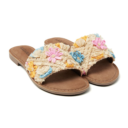 Jolie Raffia Dames Slippers Beige