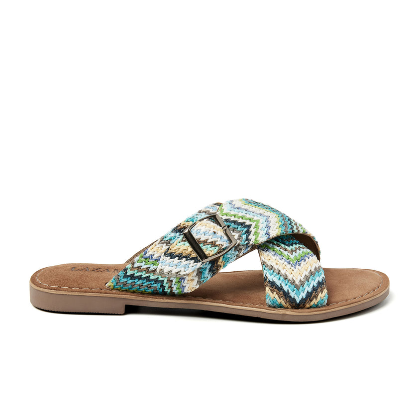 Mia Raffia Dames Slippers Blue