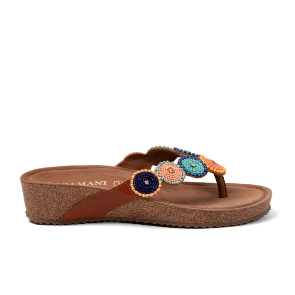 Mara Dames Slippers Leer Tan/Multi Mara Dames Slippers Leer Tan/Multi
