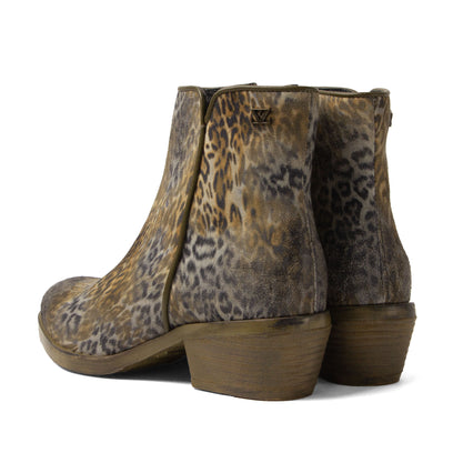 Sara Dames Enkellaarsjes Suede Khaki/Leo