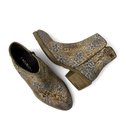 Sara Dames Enkellaarsjes Suede Khaki/Leo
