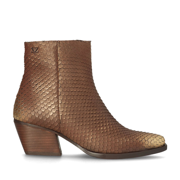 Phoebe Dames Enkellaarsjes Leer Gold/Brown Phoebe Dames Enkellaarsjes Leer Gold/Brown