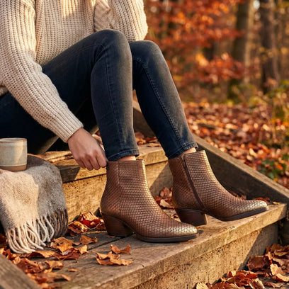 Phoebe Dames Enkellaarsjes Leer Gold/Brown