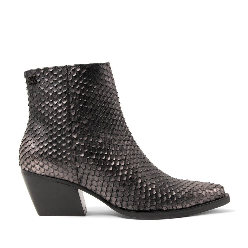 Phoebe Dames Enkellaarsjes Leer Silver/Black