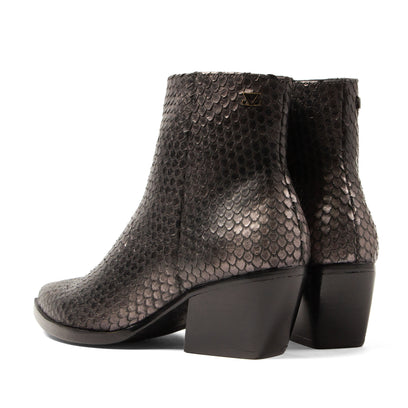 Phoebe Dames Enkellaarsjes Leer Silver/Black