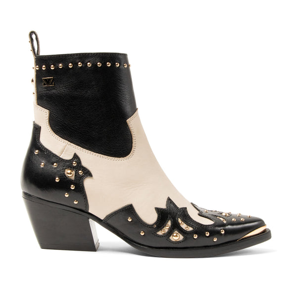 Kaia Dames Enkellaarsjes Leer Black/White Kaia Dames Enkellaarsjes Leer Black/White