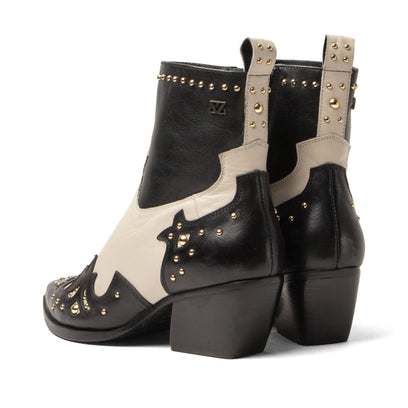 Kaia Dames Enkellaarsjes Leer Black/White
