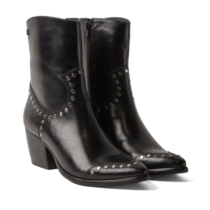 Kylie Dames Enkellaarsjes Leer Black
