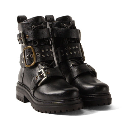 Abby Dames Biker Boots Leer Black