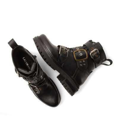 Abby Dames Biker Boots Leer Black