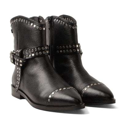 Zora Dames Enkellaarsjes Leer Black