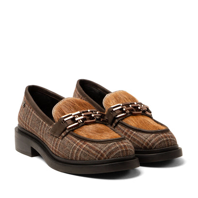 Oxford Dames Loafers Tartan Cognac