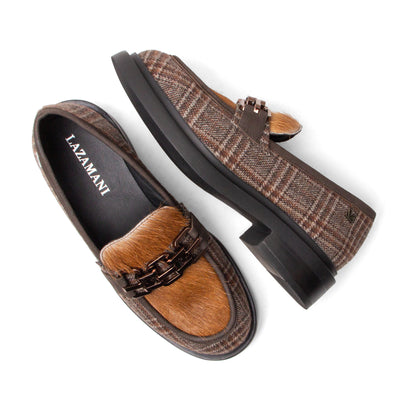 Oxford Dames Loafers Tartan Cognac