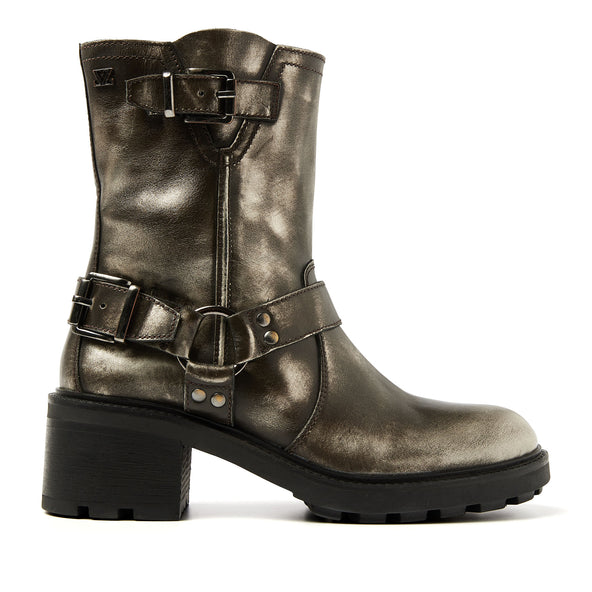 Leona Dames Biker Boots Leer Pewter Leona Dames Biker Boots Leer Pewter