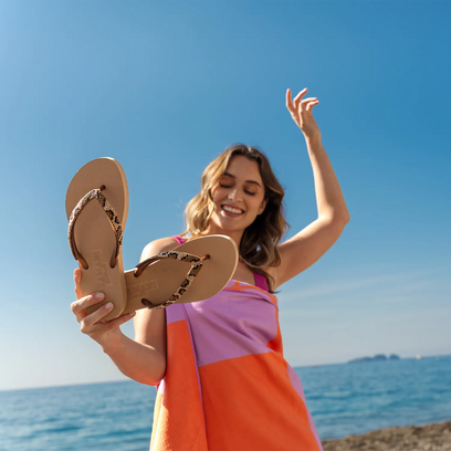 Lanzarote Beach Dames Slippers Leopard Brown