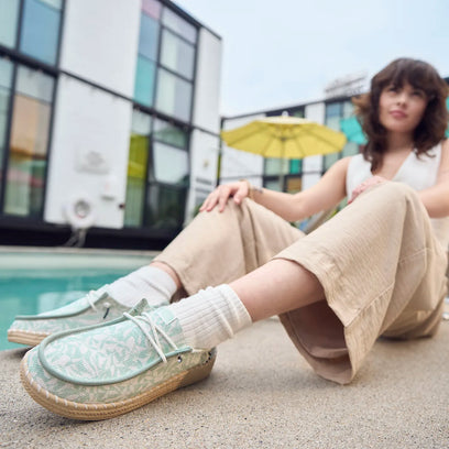 Wendy Espadrille Retro Palm Dames Instappers Celadon Green/White