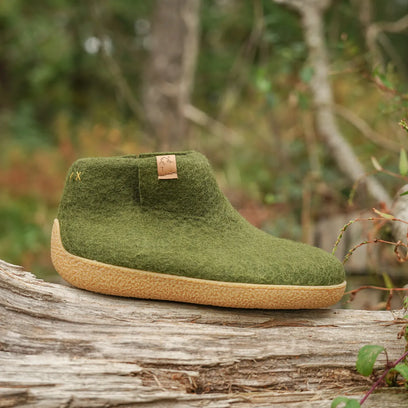 Rabara Maha Wolvilt Pantoffels Olive Green