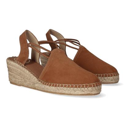 Tremp Suede Dames Espadrilles Cognac