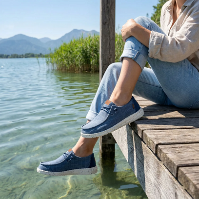 Wendy Chambray Grid Dames Instappers Ensign Blue