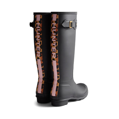 Women's Original Leopard Print Backstrap Tall Wellington Boots Black
