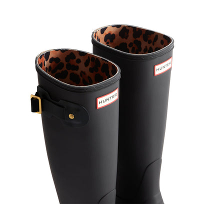 Women's Original Leopard Print Backstrap Tall Wellington Boots Black