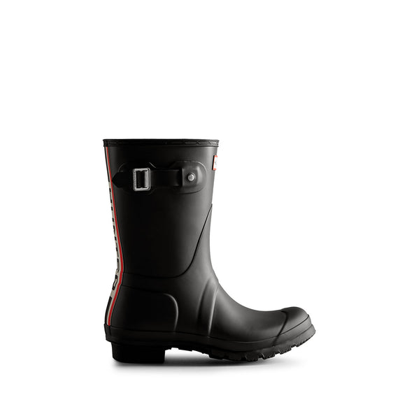 Women's Tri-Colour Logo Backstrap Short Wellington Boots Black Women's Tri-Colour Logo Backstrap Short Wellington Boots Black