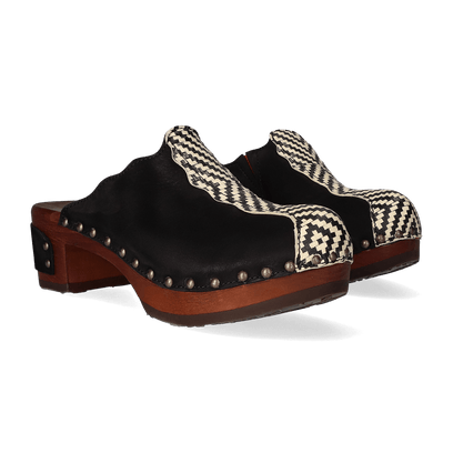 Wannabe Wood Dames Clogs Nero