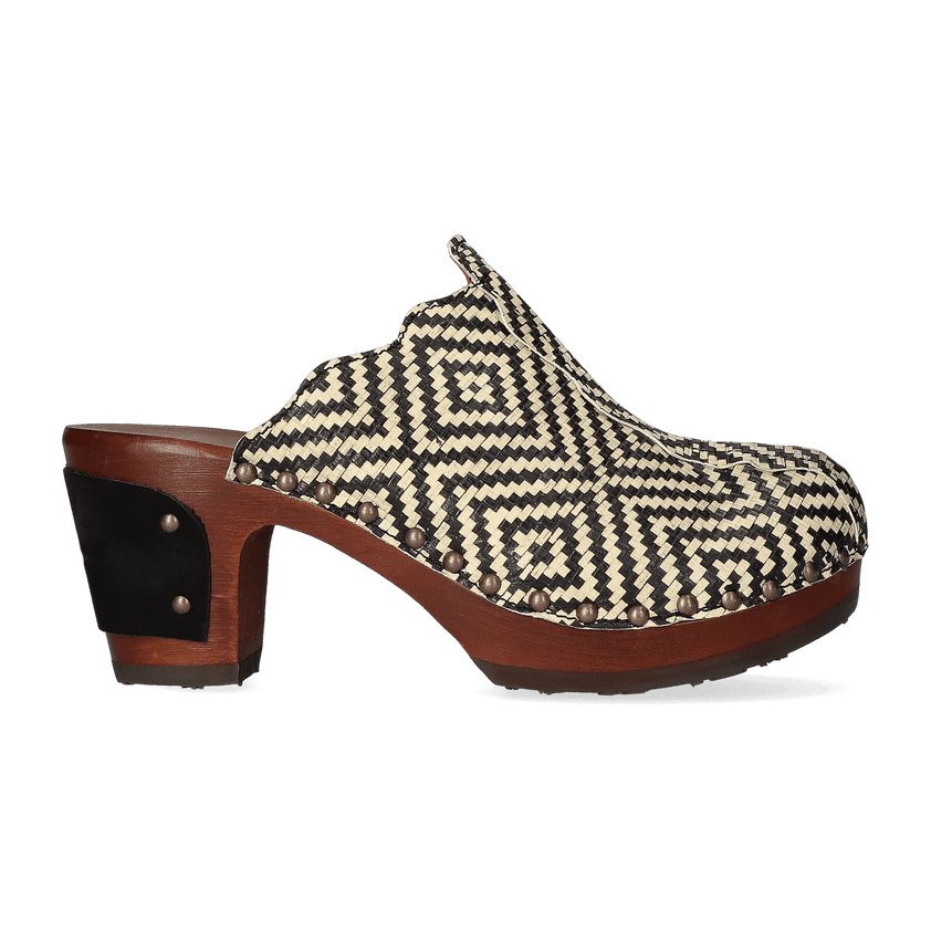 Knock On Wood Dames Clogs Black/Offwhite