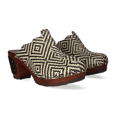 Knock On Wood Dames Clogs Black/Offwhite
