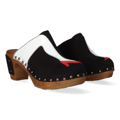 Walk On Wood Dames Clogs Nero Blanco