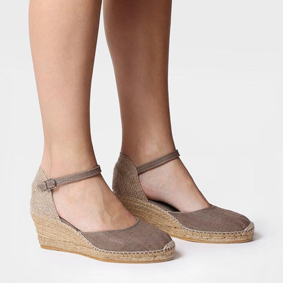 Caldes Linnen Dames Espadrilles Taupe