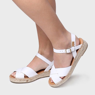 Esther Leren Dames Espadrilles Blanc