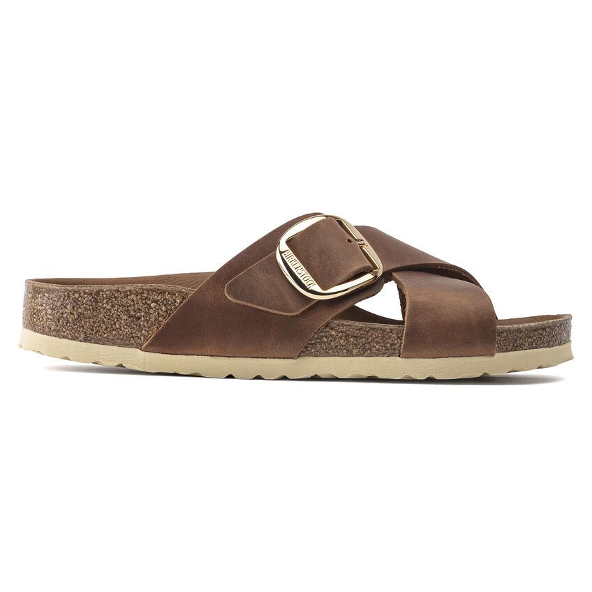 Siena Big Buckle Dames Slippers Cognac Narrow-fit